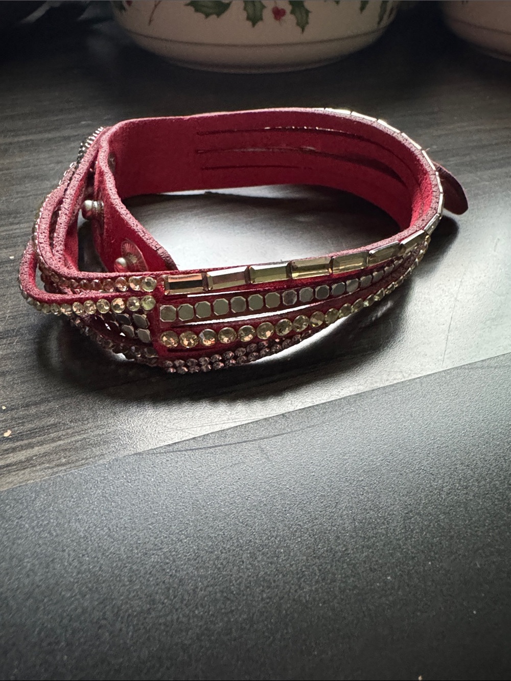 Pink Multi-Row Rhinestone Wrap Bracelet - Picture 2 of 4